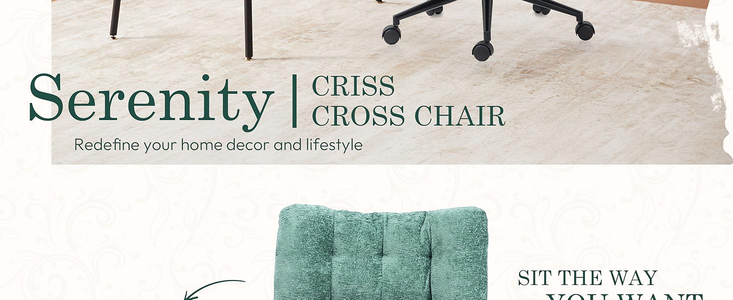 [DealsForYouDays] Extra Large Criss Cross Chair, Oversized Chair with Wheels, Dual-Layer Thickened Cushion, Premium Fabric Morden Home Vanity Chair Wide Seat,dorm essentials,home decor