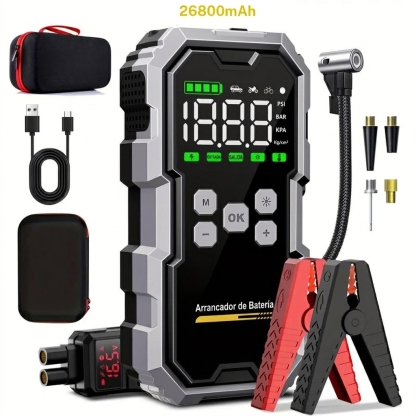 Arrancador portátil de 7000A, caja de arranque automático de 12V, luces con LED, cargador de batería de coche de carga rápida USB, con Inflador de neumáticos