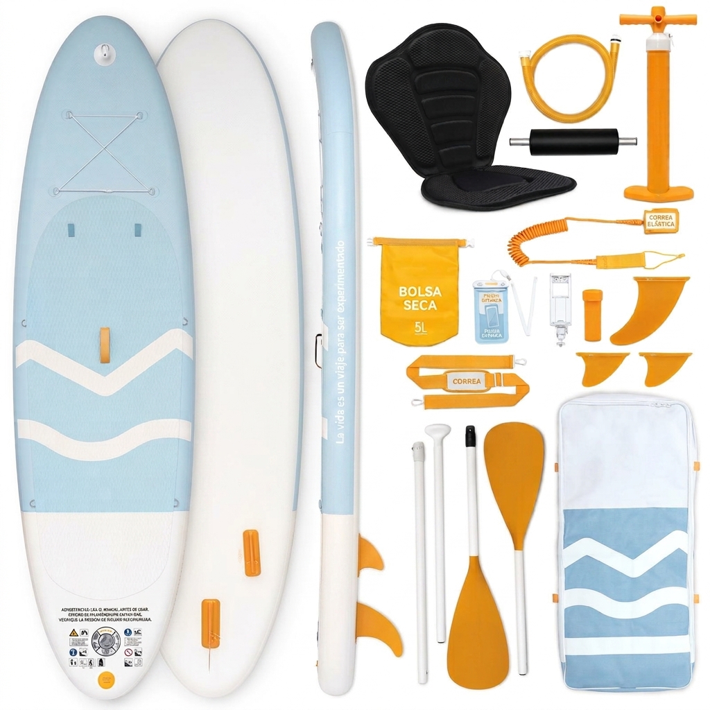 Esta tabla de paddle surf incluye todo el equipamiento, tiene un diseño hinchable y es apta para principiantes y familias: una tabla de paddle surf con accesorios de primera calidad.