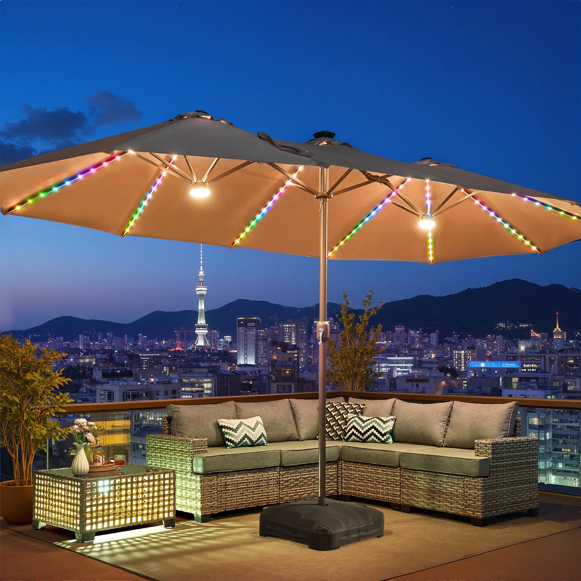 ALTRIGUS 15FT Large Patio Umbrella with Base Included Waterproof Double-Side Rectangular Pool Umbrella for Outside Market Garden with Crank Handle,Outside Umbrellas for Poolside Lawn Backyard