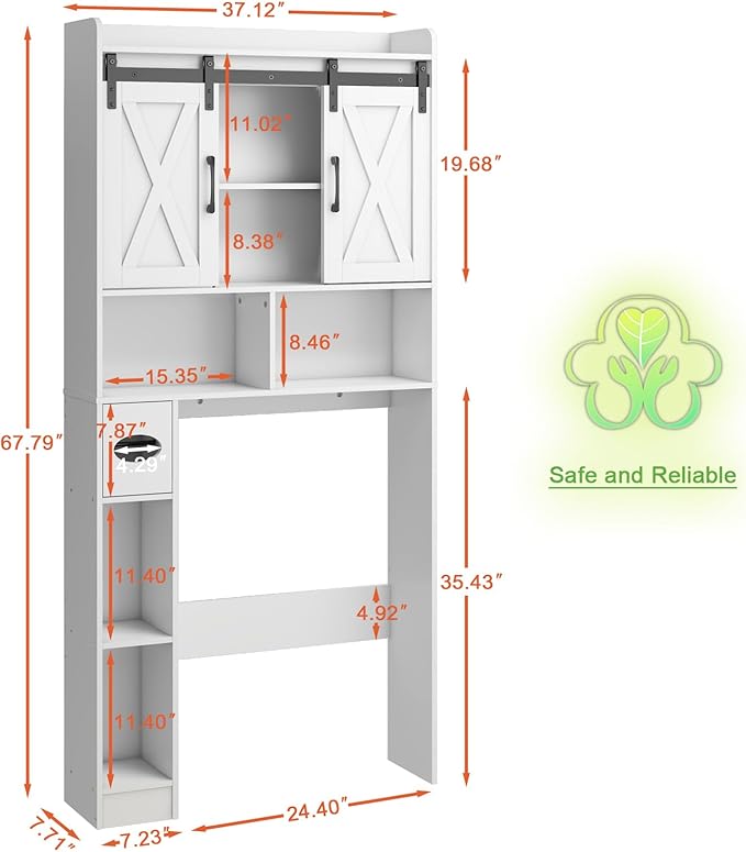 [Summergarden] Vabches Engineered Wood Over-The-Toilet Storage Cabinet - Sliding Barns Doors, Neutral Grain Rectangular Form, Farmhouse Bathroom Space Saver for Bathroom Organization, Small Laundry Room,dorm essentials,home decor