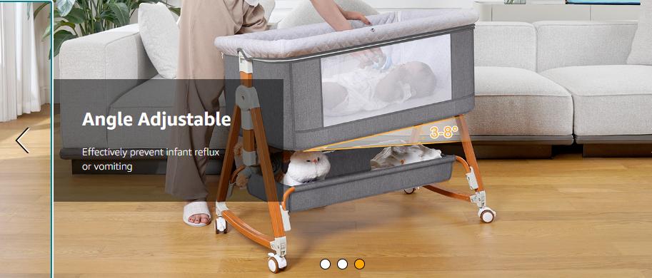 Baby Bassinet Sleeper, 6 Height Adjustable Cribs, Easy to Fold Portable Crib Side Bassinet, Swing Cradle Bed Side Sleeper with Ventilated Net&Wheels Summer Sale