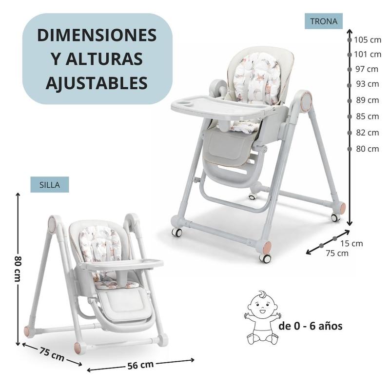 Trona Blanca Evolutiva 3 en 1 | Plegable y Portátil con Altura | Reposapiés | Respaldo y Bandeja todo Ajustables | 8 Niveles de Regulación y Sistema de Protección | Varios Modelos | Hasta 6 Años | Entrega en 48-72h