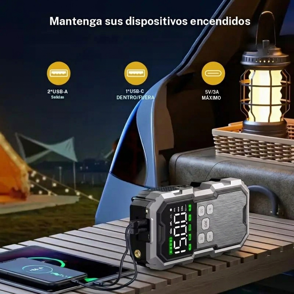 Arrancador portátil de 7000A, caja de arranque automático de 12V, luces con LED, cargador de batería de coche de carga rápida USB, con Inflador de neumáticos