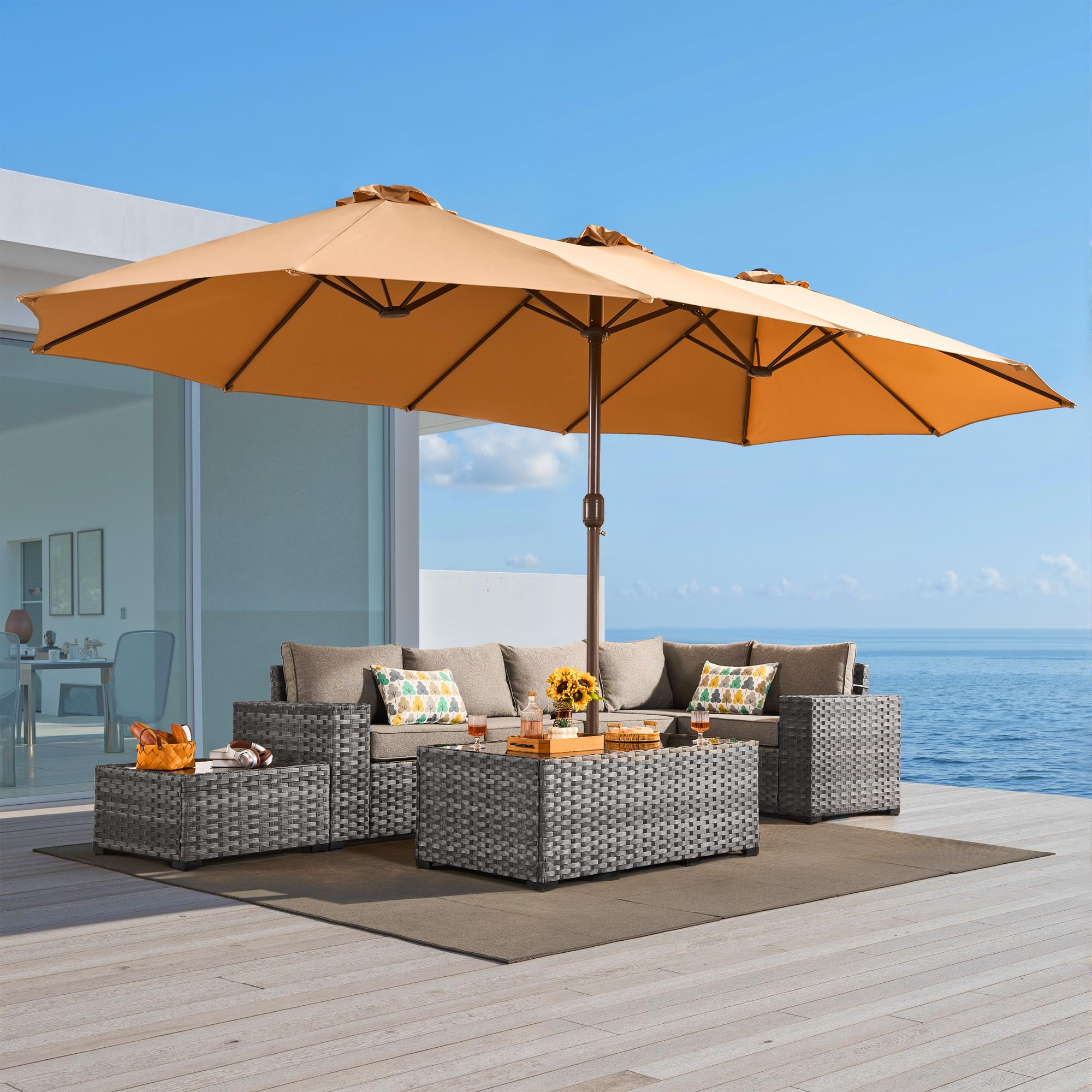 ALTRIGUS 15FT Large Patio Umbrella with Base Included Waterproof Double-Side Rectangular Pool Umbrella for Outside Market Garden with Crank Handle,Outside Umbrellas for Poolside Lawn Backyard