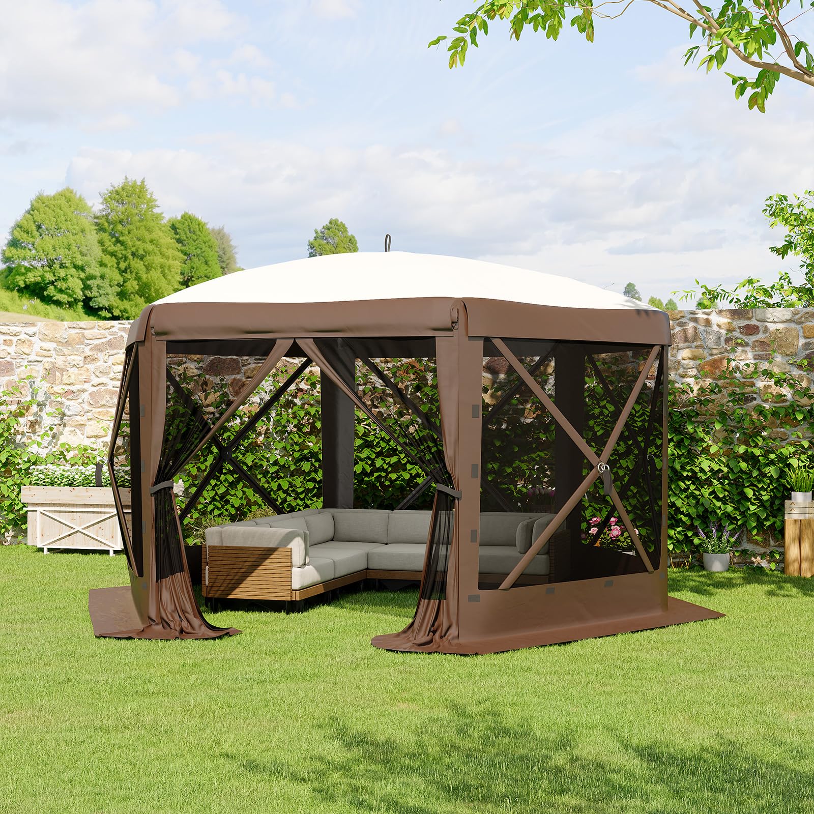 Garvee 13x13 ft Hexagonal Pop Up Canopy Tent - Instant Easy Setup Outdoor Shelter with Mosquito Netting & Detachable Sidewalls - Heavy Duty Windproof Gazebo for Camping, Patio & Backyard Parties pop-up design high quality ab sombrilla de removable zipper