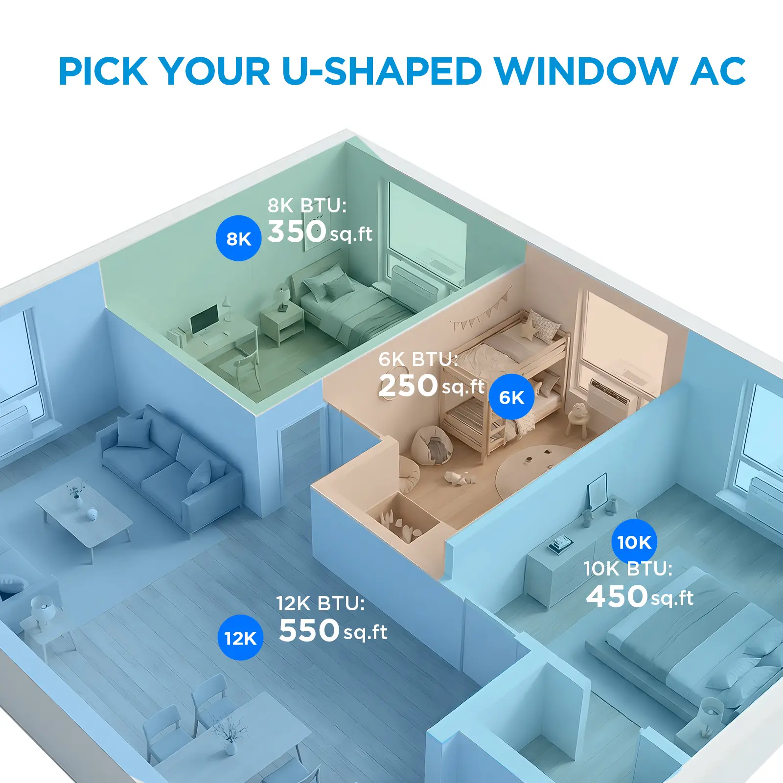 Midea 6K/8K/10K/12K BTU U Shaped Smart Inverter New Window Air Conditioner,  2026 version AC, Cools up to 450 Sq.Ft.,Ultra Quiet with Open Window Flexibility, Works with Alexa/Google Assistant, 35% Energy Savings, Remote Control