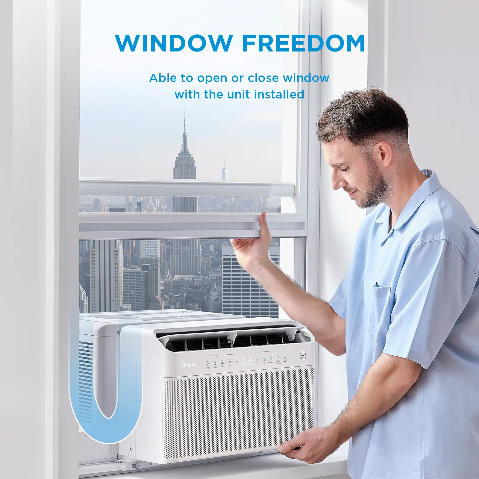 Midea 6K/8K/10K/12K BTU U Shaped Smart Inverter New Window Air Conditioner,  2026 version AC, Cools up to 450 Sq.Ft.,Ultra Quiet with Open Window Flexibility, Works with Alexa/Google Assistant, 35% Energy Savings, Remote Control