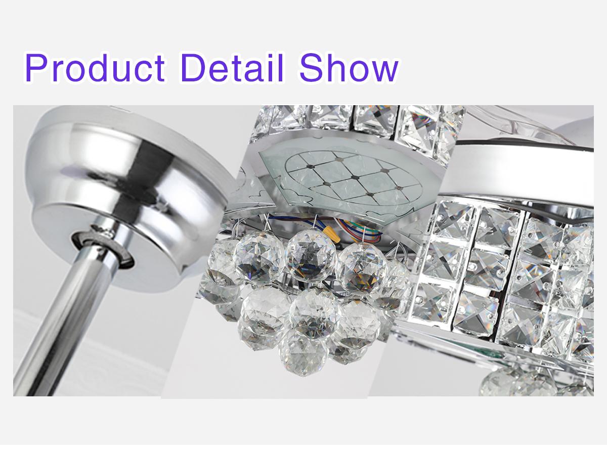 BAYSQUIRREL Retractable Crystal Ceiling Fan with Speaker, Remote/APP Control, 6-Speed Reversible RGB LED Lights, Adjustable LEDs, Color Changing Nightlight, Colorful Lights for Unique Room Decor (Bedroom, Living Room Decor) Gift, Living Room Decorations