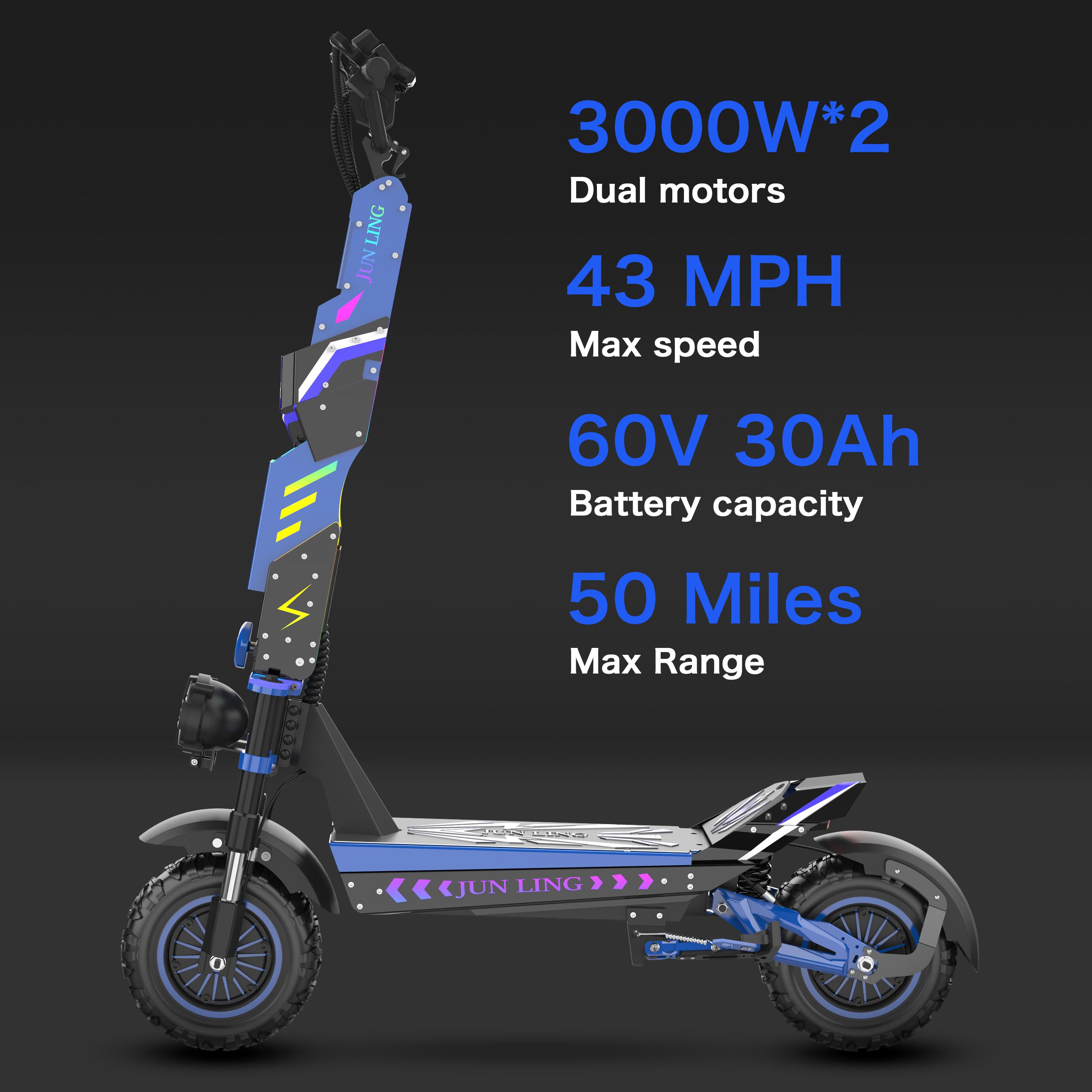 [REDDYDY] JL80 Long Range Commuter Electric Scooter for Adults, 6000W Dual Motor, 43 Mph Top Speed, 52 Miles Max Range, 60V/30AH Battery, Dual Suspension Hydraulic Braking System, Foldable e-Scooter with Speaker