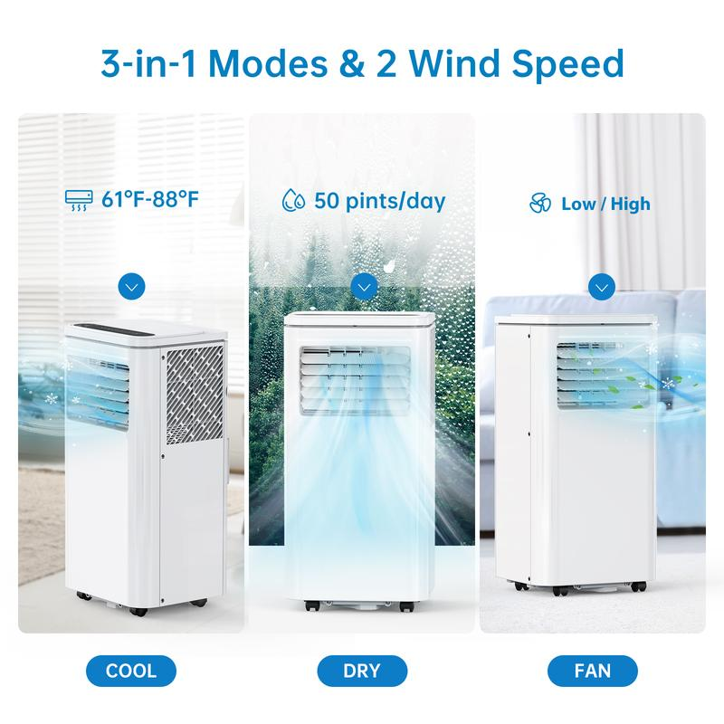 Aire acondicionado portátil de 14K/8K BTU, de enfriamiento rápido y silencioso, unidad de aire acondicionado 4 en 1 con deshumidificador y ventilador, pantalla LED/LCD, control remoto, temporizador de 24 horas, oscilación en 4 direcciones, ruedas de 3