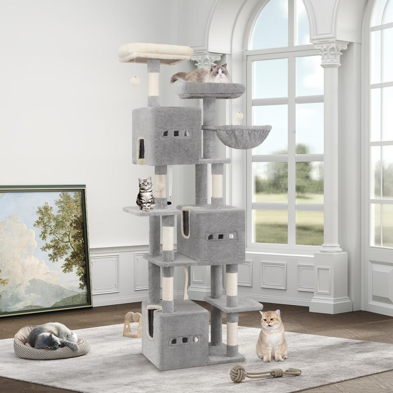 i árbol para rascar de 193 cm, grande, árbol para gatos XXL, torre para gatos para gato Maine y grandes gatos, árbol para rascar de 7 niveles, árbol para gatos con 3 cavidades, 6 árboles para rascar