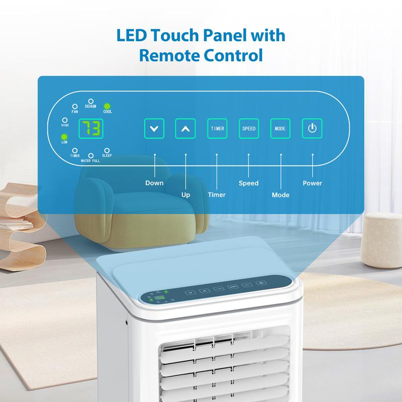 Aire acondicionado portátil de 14K/8K BTU, de enfriamiento rápido y silencioso, unidad de aire acondicionado 4 en 1 con deshumidificador y ventilador, pantalla LED/LCD, control remoto, temporizador de 24 horas, oscilación en 4 direcciones, ruedas de 3