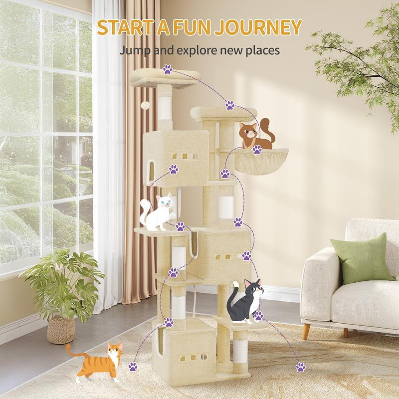 i árbol para rascar de 193 cm, grande, árbol para gatos XXL, torre para gatos para gato Maine y grandes gatos, árbol para rascar de 7 niveles, árbol para gatos con 3 cavidades, 6 árboles para rascar
