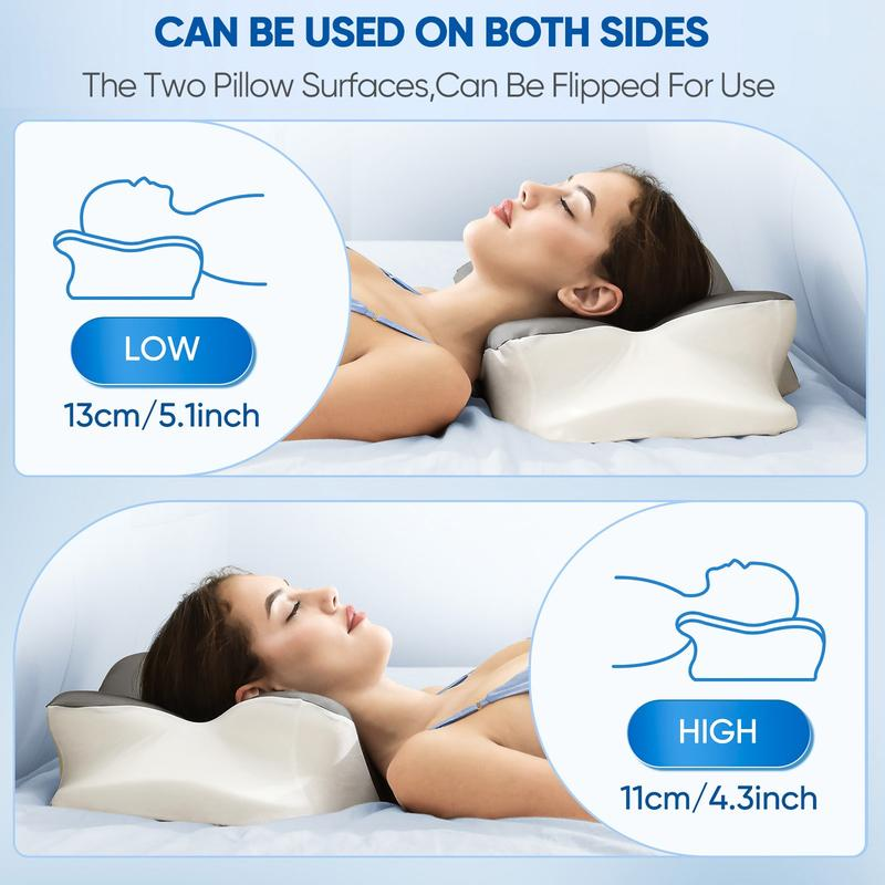 Almohada cervical con forma de mariposa y bolsa de almacenamiento; almohada de espuma viscoelástica con funda de seda lavable. Un regalo perfecto para cumpleaños, San Valentín y Navidad. Apta para quienes duermen de lado, boca arriba o boca abajo. Ideal p