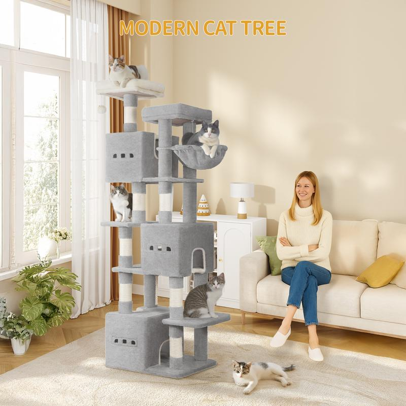 i árbol para rascar de 193 cm, grande, árbol para gatos XXL, torre para gatos para gato Maine y grandes gatos, árbol para rascar de 7 niveles, árbol para gatos con 3 cavidades, 6 árboles para rascar