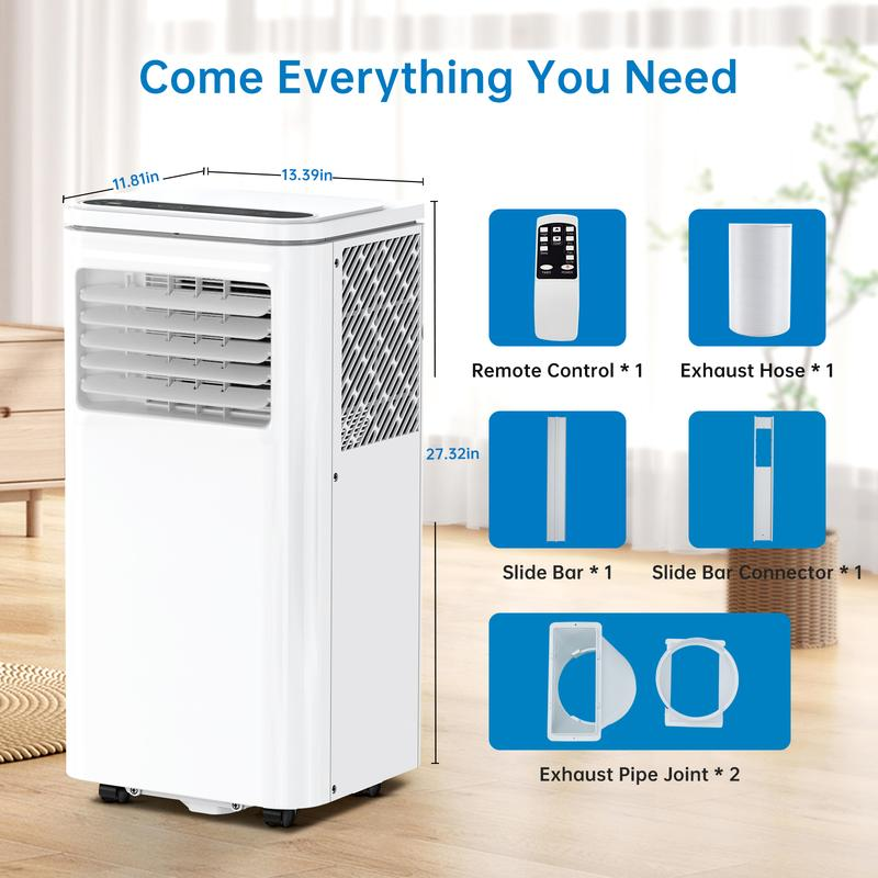 Aire acondicionado portátil de 14K/8K BTU, de enfriamiento rápido y silencioso, unidad de aire acondicionado 4 en 1 con deshumidificador y ventilador, pantalla LED/LCD, control remoto, temporizador de 24 horas, oscilación en 4 direcciones, ruedas de 3