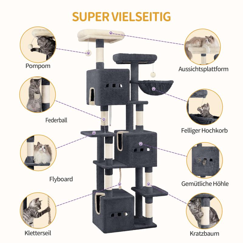 i árbol para rascar de 193 cm, grande, árbol para gatos XXL, torre para gatos para gato Maine y grandes gatos, árbol para rascar de 7 niveles, árbol para gatos con 3 cavidades, 6 árboles para rascar