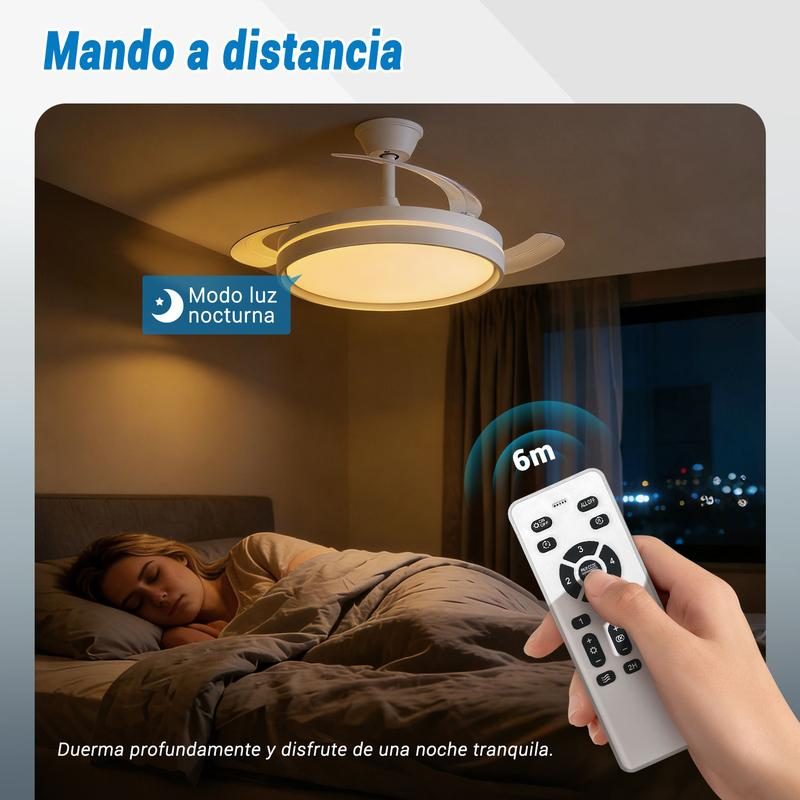 Ventilador de Techo con Luz LED y Aspas Plegables - Silencioso, Inteligente y Multifunción