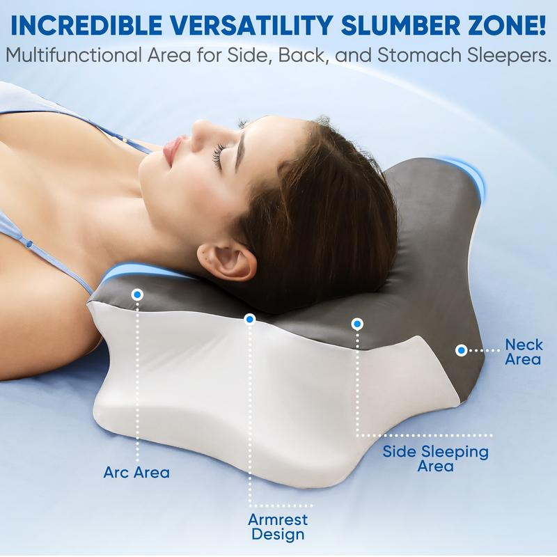 Almohada cervical con forma de mariposa y bolsa de almacenamiento; almohada de espuma viscoelástica con funda de seda lavable. Un regalo perfecto para cumpleaños, San Valentín y Navidad. Apta para quienes duermen de lado, boca arriba o boca abajo. Ideal p