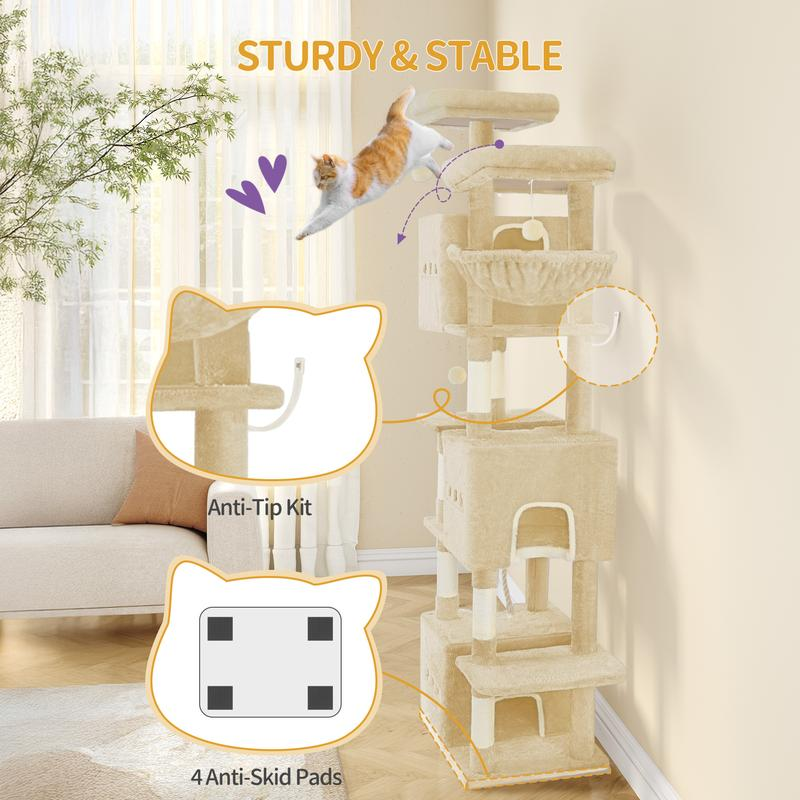 i árbol para rascar de 193 cm, grande, árbol para gatos XXL, torre para gatos para gato Maine y grandes gatos, árbol para rascar de 7 niveles, árbol para gatos con 3 cavidades, 6 árboles para rascar