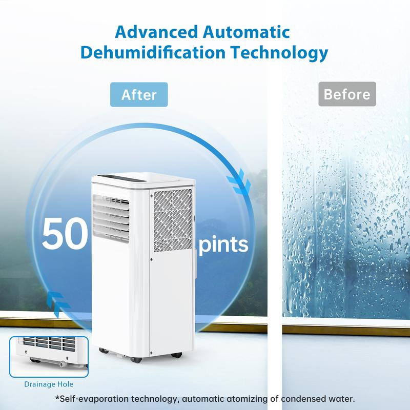 Aire acondicionado portátil de 14K/8K BTU, de enfriamiento rápido y silencioso, unidad de aire acondicionado 4 en 1 con deshumidificador y ventilador, pantalla LED/LCD, control remoto, temporizador de 24 horas, oscilación en 4 direcciones, ruedas de 3