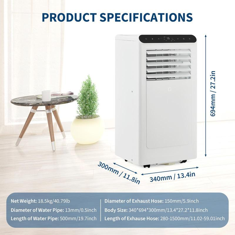 Aire acondicionado portátil de 14K/8K BTU, de enfriamiento rápido y silencioso, unidad de aire acondicionado 4 en 1 con deshumidificador y ventilador, pantalla LED/LCD, control remoto, temporizador de 24 horas, oscilación en 4 direcciones, ruedas de 3