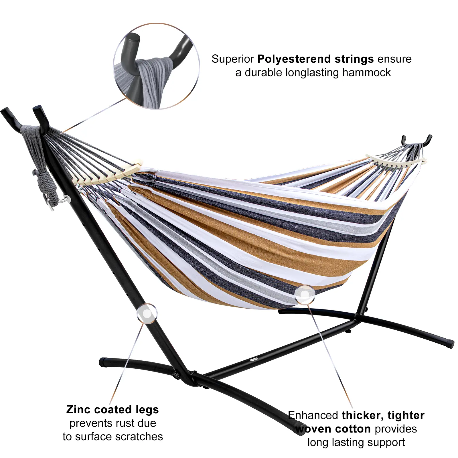 Premium Brazilian Style Hammock with Steel Stand and Carry Bag