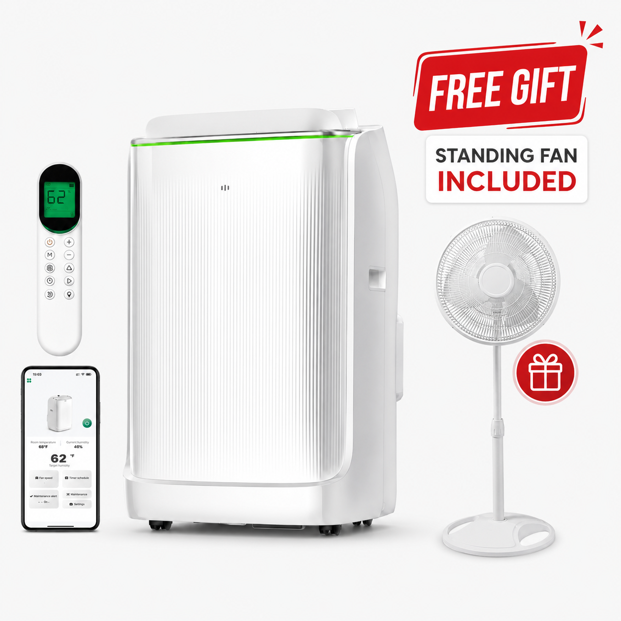 🔥Liquidación🔥 Aire acondicionado portátil de doble manguera y 14.000 BTU – Refrigeración inteligente con tecnología Inverter para habitaciones de hasta 500 pies cuadrados.