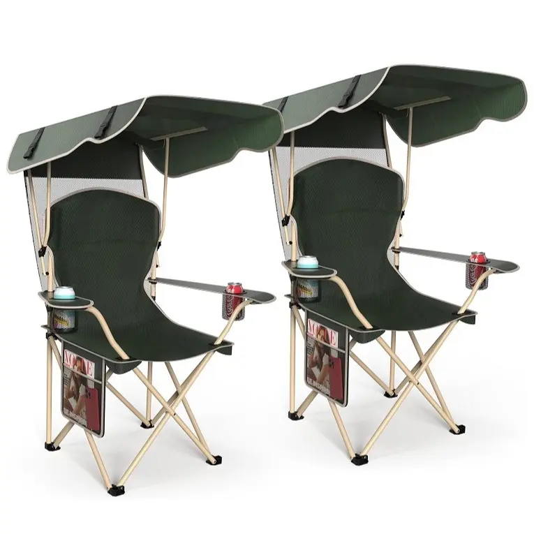 🎁 Oferta por tiempo limitado 💨 Silla de camping espaciosa y recientemente mejorada (con parasol plegable) que incluye portavasos dobles y una bolsa de almacenamiento.