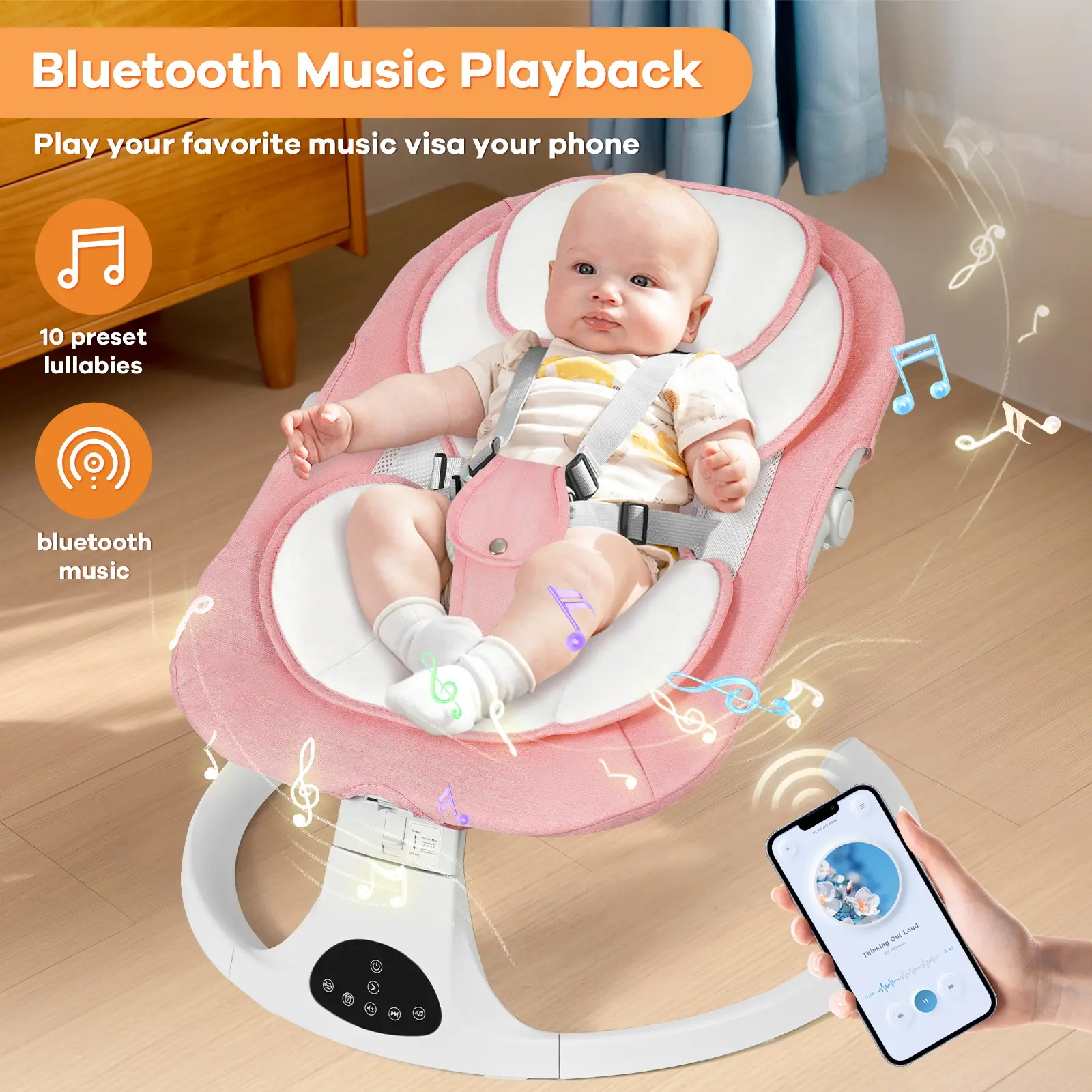 🎁 Rebajas de liquidación 💨 Silla de mecer eléctrica para bebés, con 5 velocidades de balanceo y 10 canciones de cuna, compatible con reproducción de música por Bluetooth y control remoto, y respaldo de ángulo ajustable