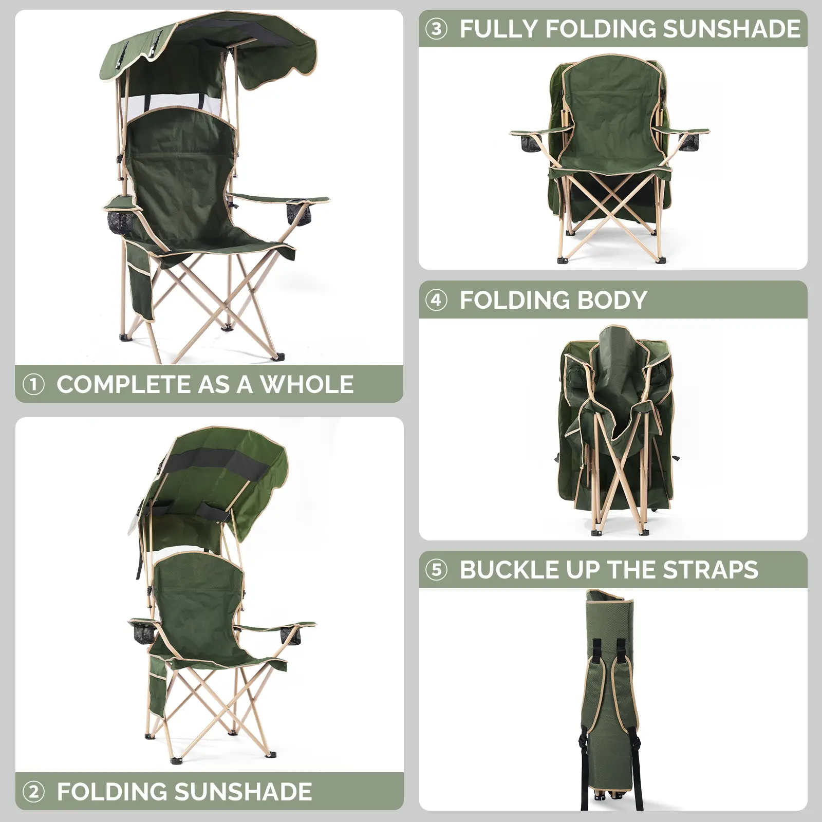 🎁 Oferta por tiempo limitado 💨 Silla de camping espaciosa y recientemente mejorada (con parasol plegable) que incluye portavasos dobles y una bolsa de almacenamiento.