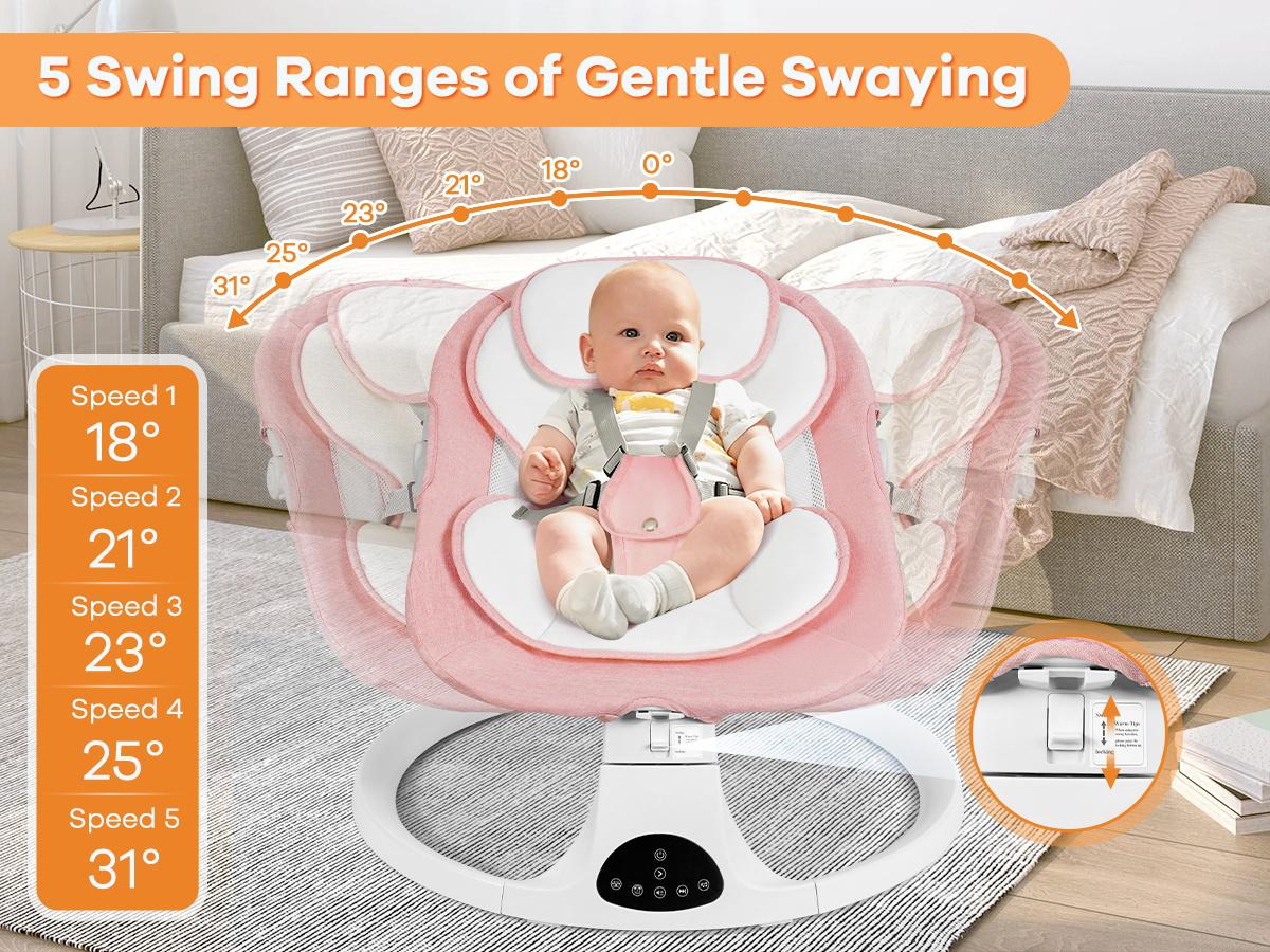 Baby Electric Bouncer for Infants,Baby Swing,5 Speeds and 10 Lullabies,Bluetooth Music,Remote Control,Adjustable Backrest,Indoor Use