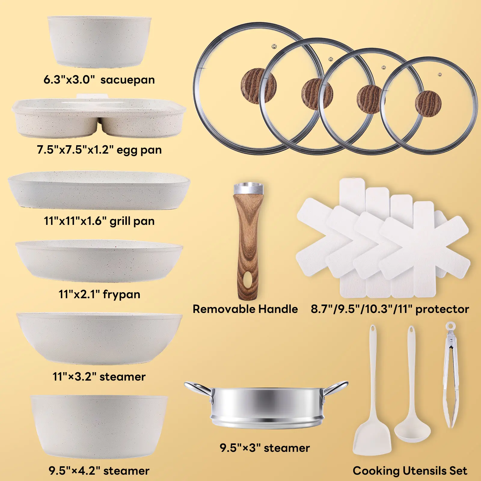 Juego de utensilios de cocina de cerámica antiadherente de 25 piezas