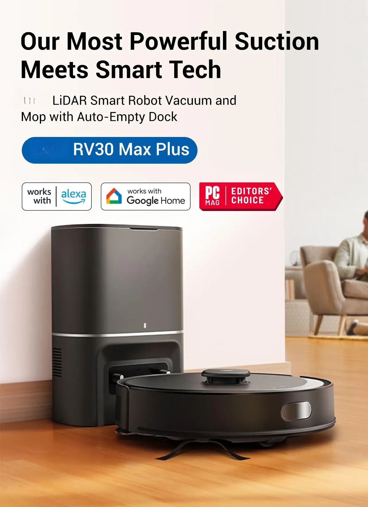 TP-Link & Tapo RV30 MAX Plus: LiDAR Robot Vacuum & Mop with Auto-Empty Dock, 5300Pa,Smart Mapping, Voice Control, 97%+ Dust Pickup, 3L Dust Bag, 2 Months Hands-Free Cleaning,dorm essentials,home essentials