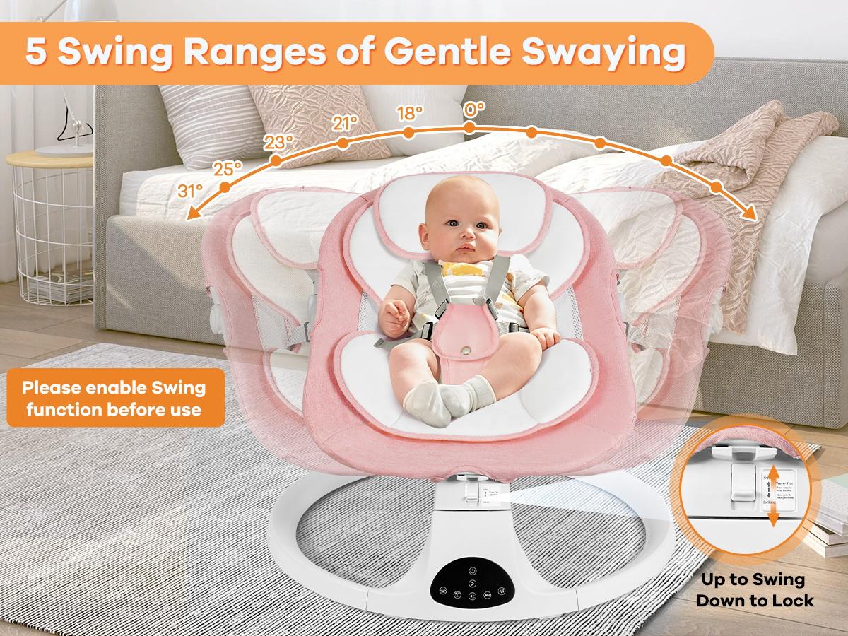 Baby Electric Bouncer for Infants,Baby Swing,5 Speeds and 10 Lullabies,Bluetooth Music,Remote Control,Adjustable Backrest,Indoor Use