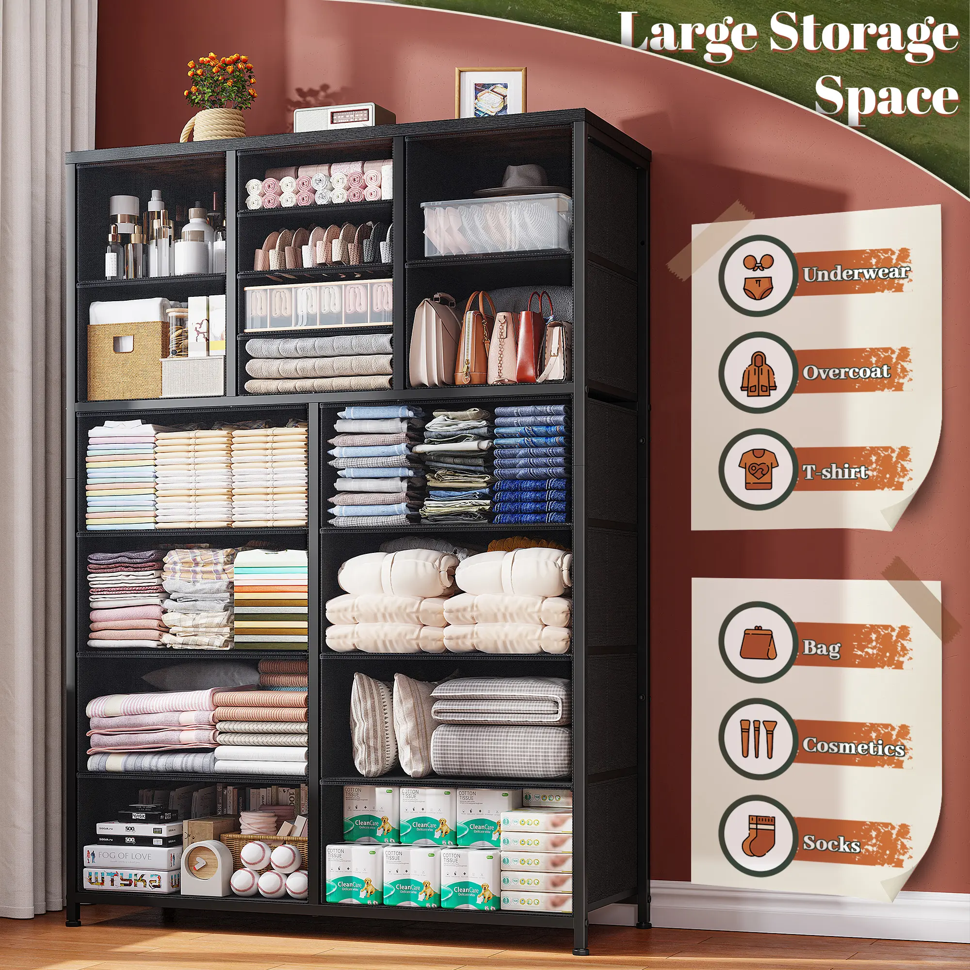 Tall Dresser with 16 Fabric Drawers - Modern Storage