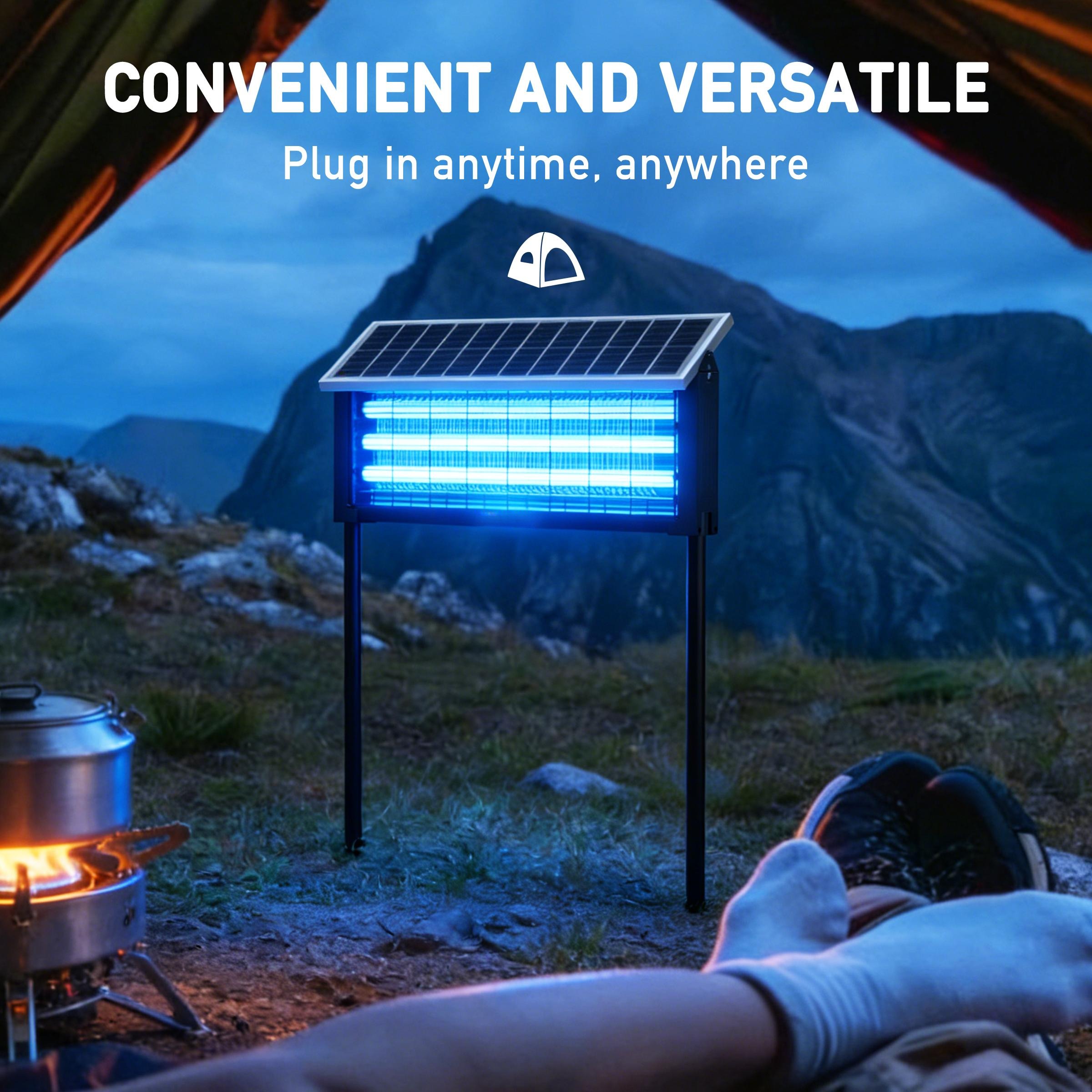 HYKOONT Solar LED Outdoor Insect Zapper - 3500V Triple Tube, Dusk-to-Dawn UV-C, Mosquito Trap Killer, LED Mosquito Trap, Home Pest Control, Flying Insect Control for Summer Gardens