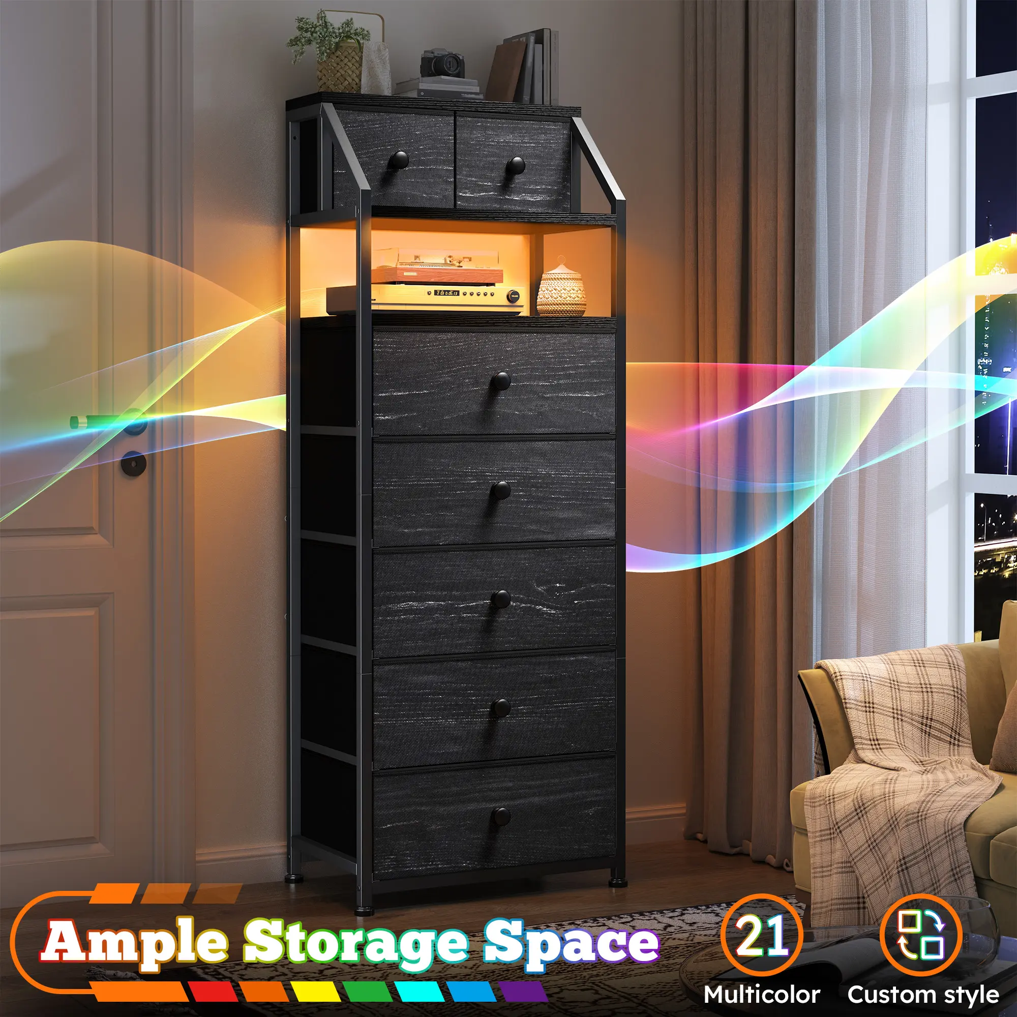 Tall Dresser with 16 Fabric Drawers - Modern Storage