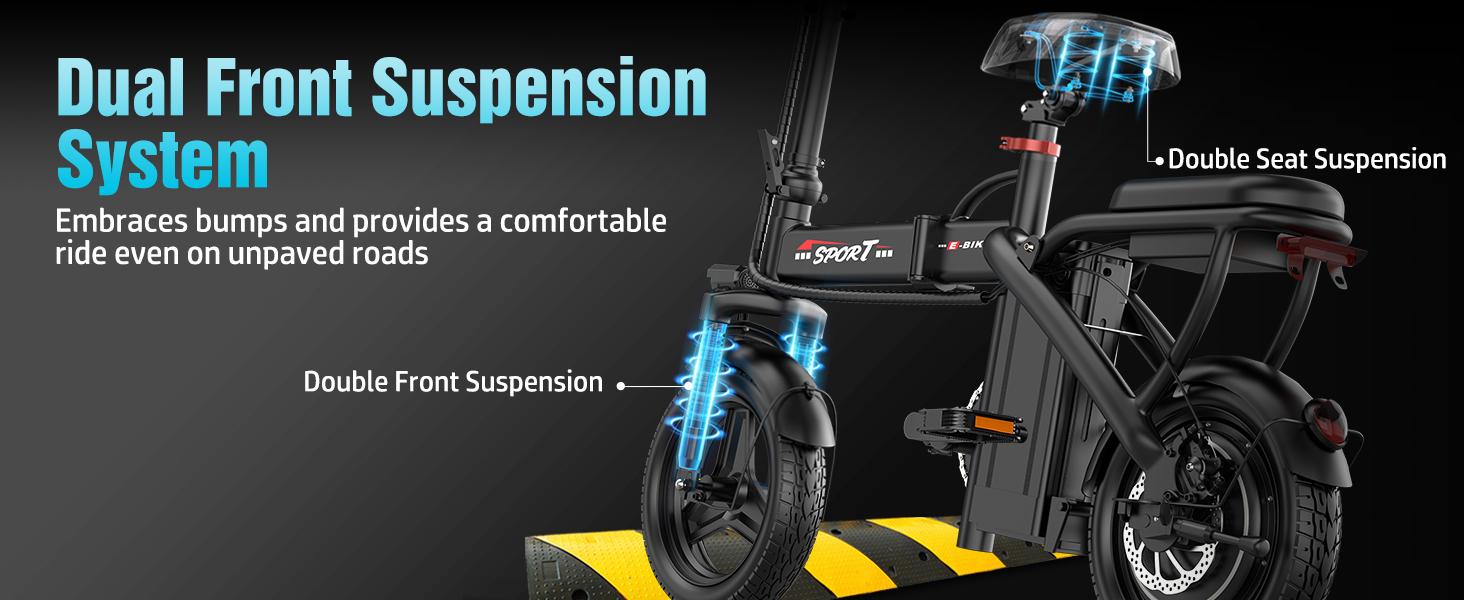 Pikabike Z6 Foldable Electric Bike, 1200W Peak Power, 25MPH Max Speed, 14" Pneumatic Tires, 22-40 Mi Range, Rear Disc Brake, Dual Seats