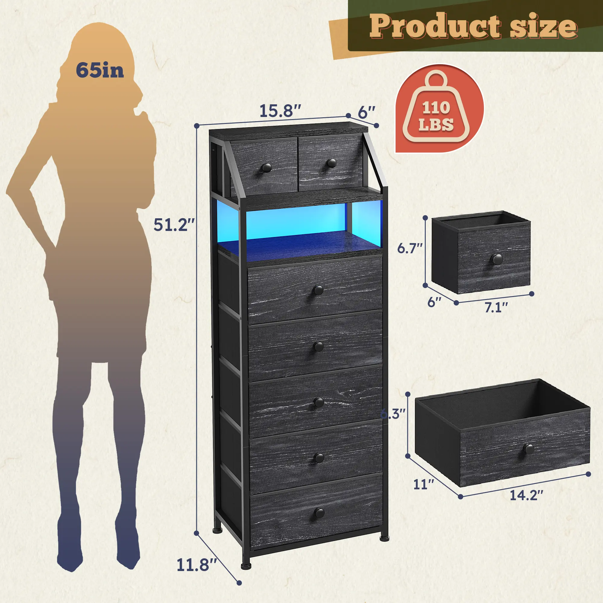 Tall Dresser with 16 Fabric Drawers - Modern Storage