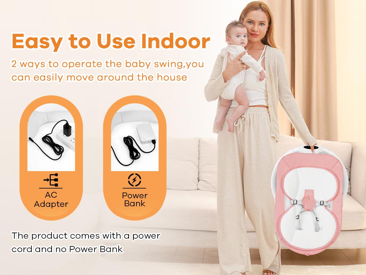 Baby Electric Bouncer for Infants,Baby Swing,5 Speeds and 10 Lullabies,Bluetooth Music,Remote Control,Adjustable Backrest,Indoor Use