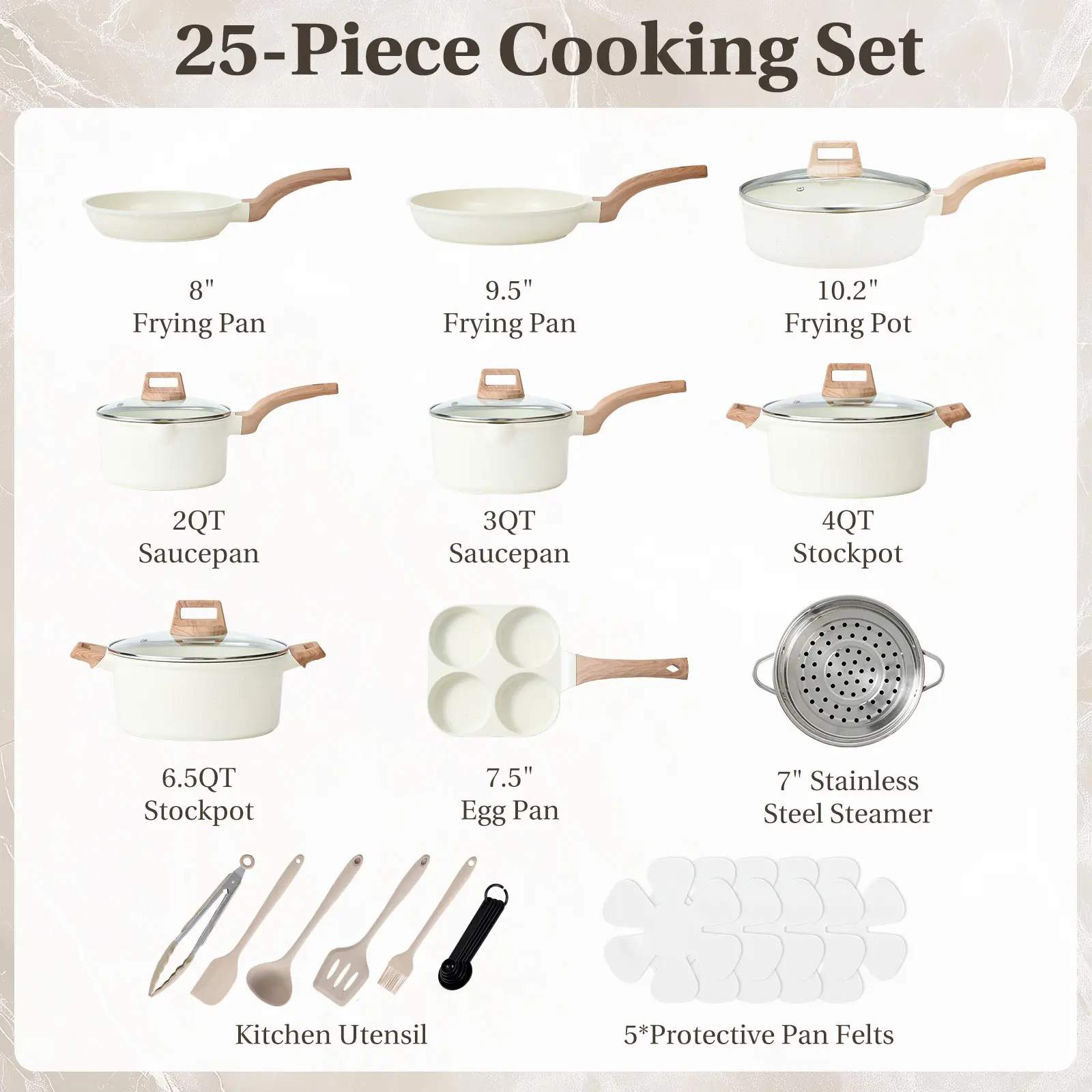 Juego de utensilios de cocina de cerámica antiadherente de 25 piezas