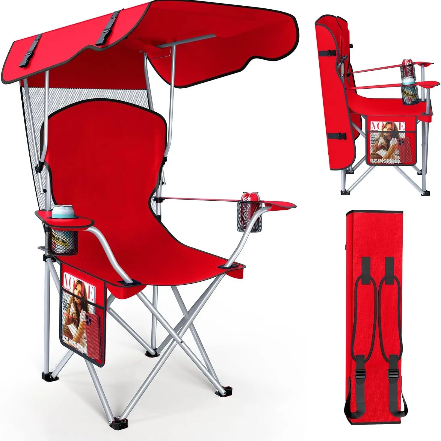 🎁 Oferta por tiempo limitado 💨 Silla de camping espaciosa y recientemente mejorada (con parasol plegable) que incluye portavasos dobles y una bolsa de almacenamiento.