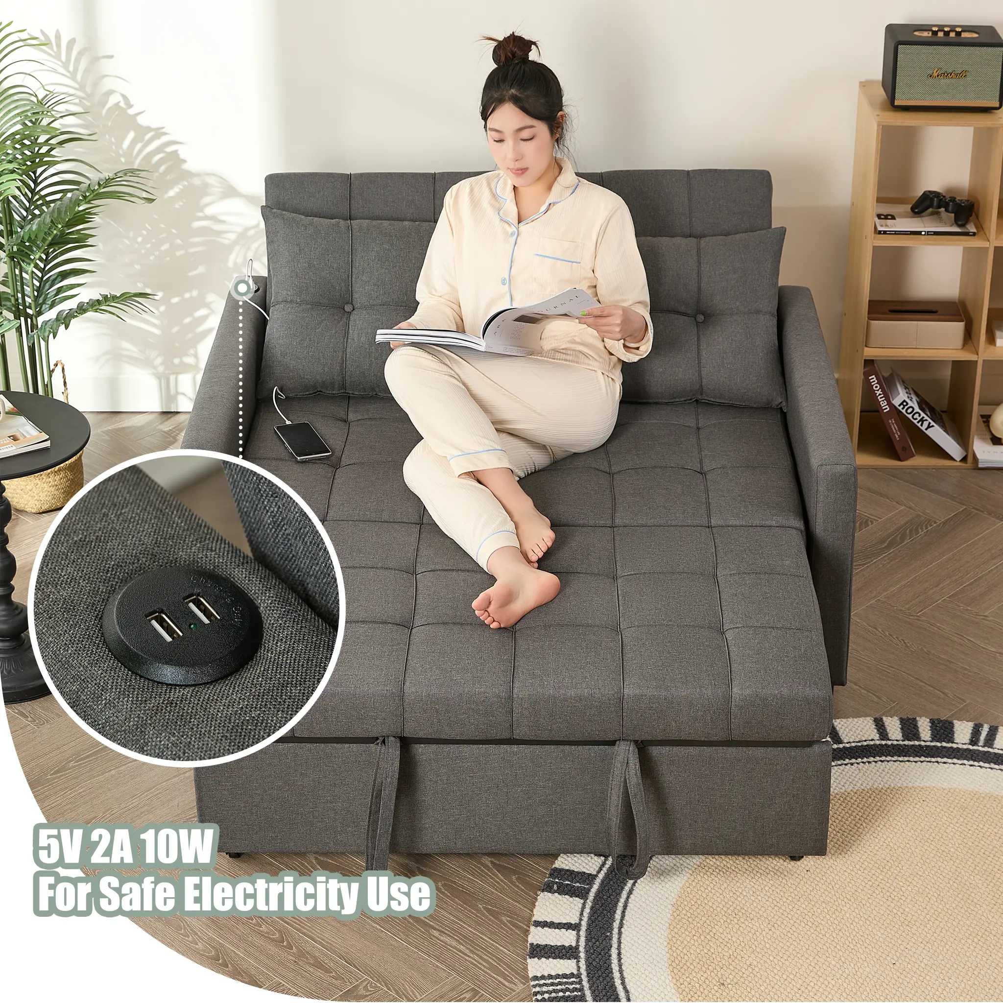 Sofá cama GOSUHI de 52" con cama extraíble - Beige