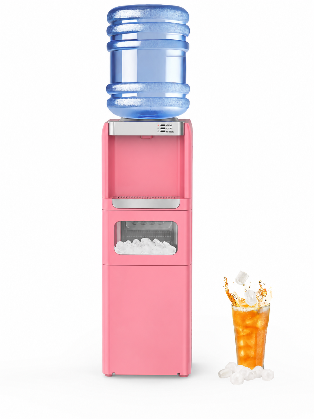 Dispensador de agua con función de fabricación de hielo, enfriador de agua fría y caliente de carga superior para botellas de 5 galones — Incluye seguro de seguridad para niños.