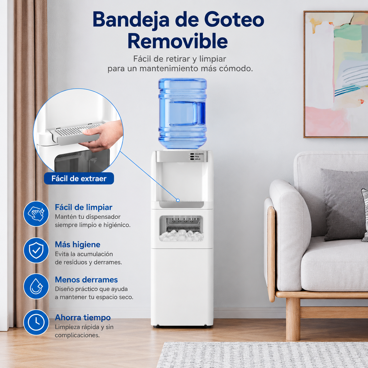 Dispensador de agua con función de fabricación de hielo, enfriador de agua fría y caliente de carga superior para botellas de 5 galones — Incluye seguro de seguridad para niños.