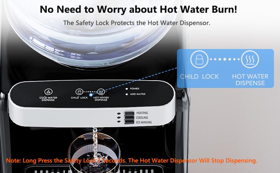COWSAR Water Dispenser with Ice Maker Function, Top Loading Hot and Cold Water Cooler for 5 Gallon Bottle - Includes Child Safety Lock - Water Machine for Home, Office, Garage - Black COWSAR Water Dispenser with Ice Maker Function, Top Loading Hot and Cold Water Cooler for 5 Gallon Bottle - Includes Child Safety Lock - Water Machine for Home, Office, Garage - Black