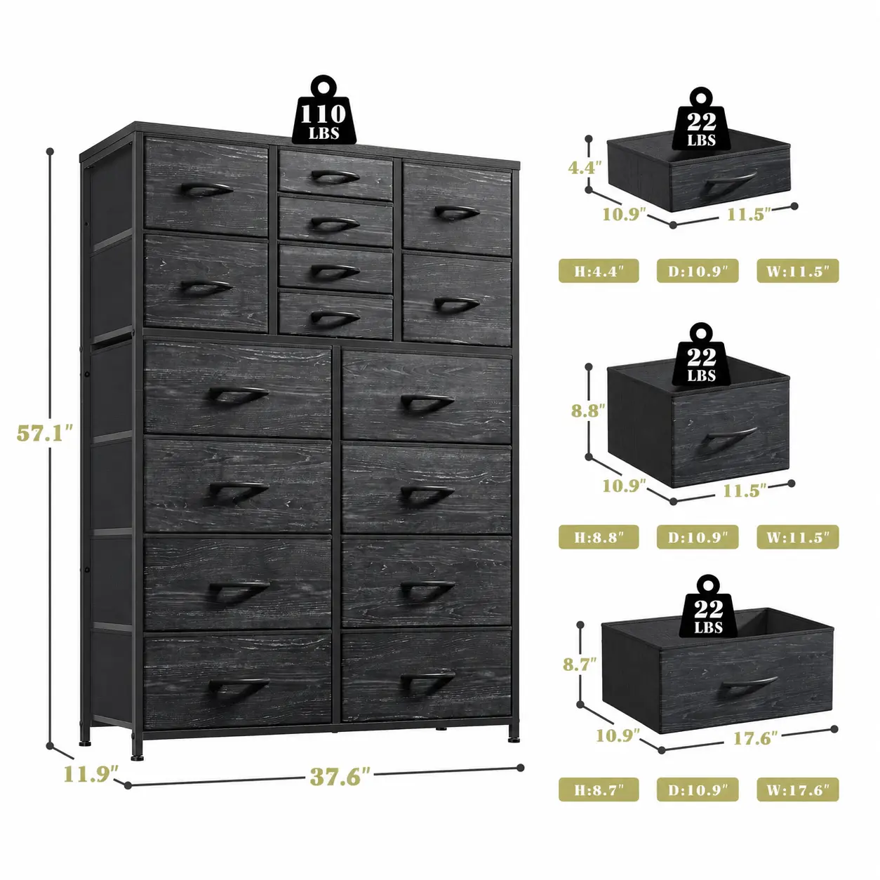Tall Dresser with 16 Fabric Drawers - Modern Storage