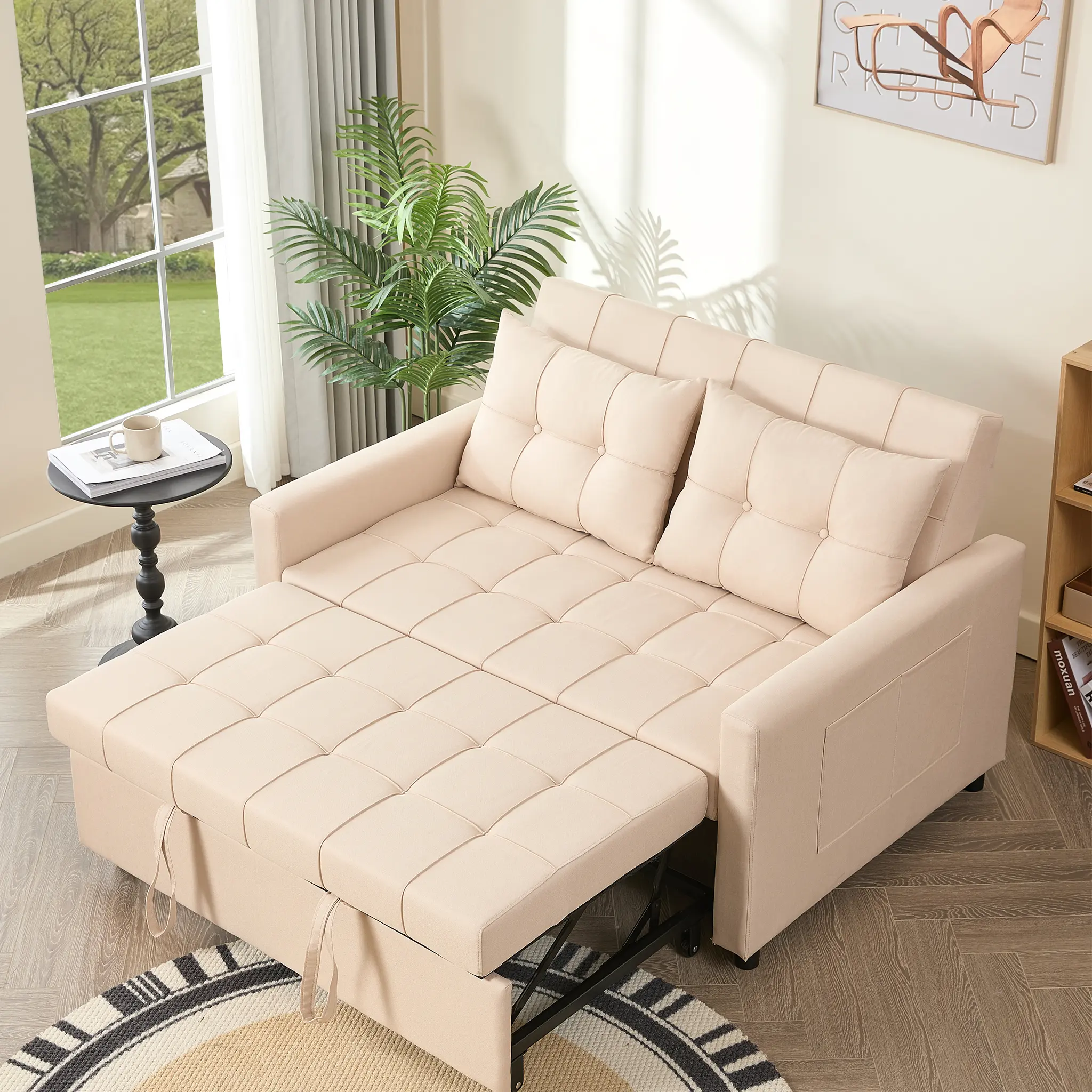 Sofá cama GOSUHI de 52" con cama extraíble - Beige